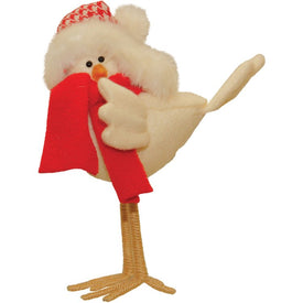 8.25" Beige and Red Standing Bird with Scarf Christmas Tabletop Figurine