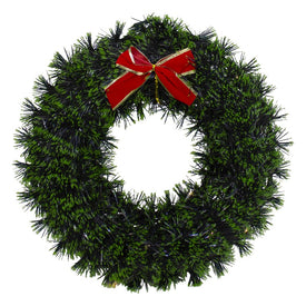17" Pre-Lit Green Tinsel Artificial Christmas Wreath with a Bow - Clear LED Lights