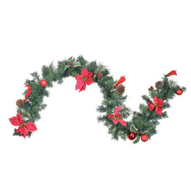 6' x 9" Unlit Red Pre-Decorated Poinsettia and Pine Cone Artificial Christmas Garland