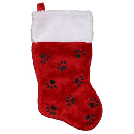 14" Red with Black Paw Prints and White Cuff Christmas Stocking