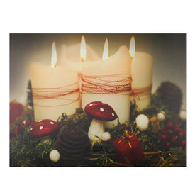 11.75" x 15.75" Red and White LED Lighted Flickering Candles Christmas Wall Art