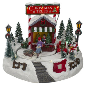 9" Lighted and Animated Christmas Tree Farm Winter Scene with Moving Cars