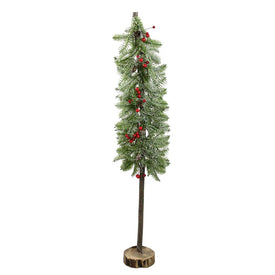 34" Green and Red Glittered Artificial Alpine Christmas Tree Tabletop Decor