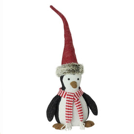 10" Black and White Small Plush Penguin in Striped Scarf Christmas Figurine