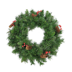 24" Unlit Iced Mixed Pine and Berry with Pine Cone Artificial Christmas Wreath