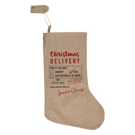 19" Beige and Red "Christmas Delivery" Stocking With Hanging Tag