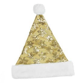 21" Gold and White Sequin Snowflake Christmas Santa Hat Costume Accessory - Medium