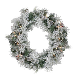 24" Pre-Lit Flocked Victoria Pine Artificial Christmas Wreath - Clear Lights