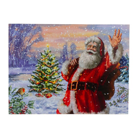11.75" x 15.75" Lighted Santa with Christmas Tree Canvas Wall Art