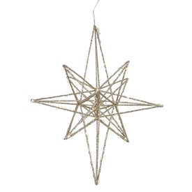 12" LED Lighted Battery-Operated Gold Glittered Geometric Star Christmas Decoration - Warm White Lights