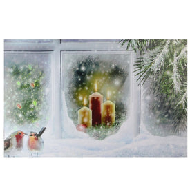 23.5" x 15.5" LED Lighted Snowy Window Pane and Candles Christmas Canvas Wall Art