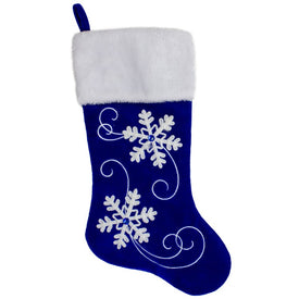 20.5" Royal Blue Velvet and White Snowflake Christmas Stocking