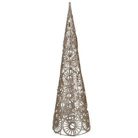15.5" LED Lighted Battery-Operated Gold Glittered Wire Sunburst Christmas Cone Tree - Warm White Lights