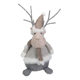18" LED Lighted Brown and Gray Knit Reindeer Christmas Figure