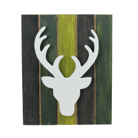 13" Wood Deer on Green Washed Pallet Inspired Frame Christmas Wall Hanging