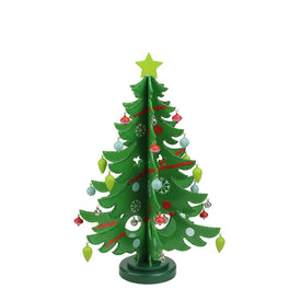 13.75" Green Christmas Tree Cut-Out With Ornaments Tabletop Decor