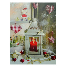 11.75" x 12" LED Lighted Cozy Country Lantern Christmas Canvas Wall Art