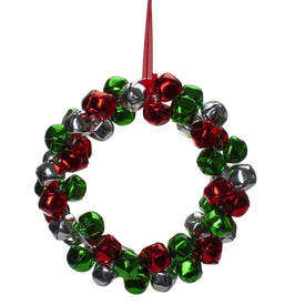 9" Red Green and Silver Jingle Bell Christmas Wreath