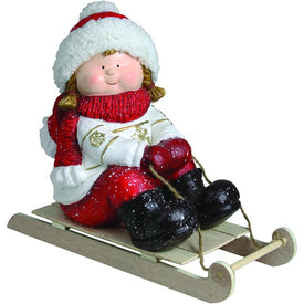 16" Red and White Girl on a Sled Christmas Tabletop Figure