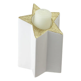 6.25" Champagne Gold and White Glittered Pillar Candle Holder