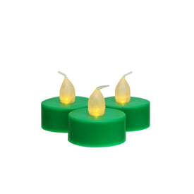 1.5" Battery-Operated LED Flickering Amber Lighted Green Christmas Tealight Candles Set of 3