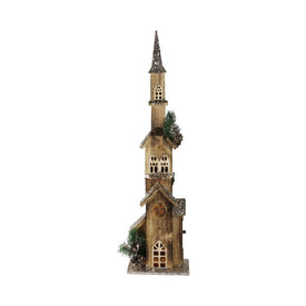 27.5" Brown and Ivory Led Lighted Church Christmas Decoration