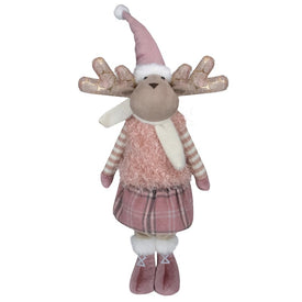 26" Pink and Beige Standing Girl Moose Christmas Tabletop Figurine