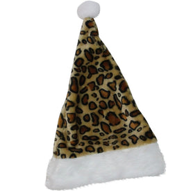 Brown and White Leopard Print Unisex Adult Christmas Santa Hat Costume Accessory - One Size