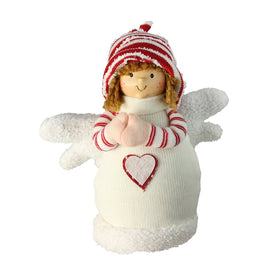 9" White and Red Angel Boy with Heart Christmas Tabletop Decoration