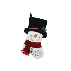 18.5" Black Red and White Embroidered "Let It Snow!" Snowman Christmas Stocking