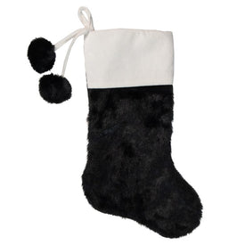 20.5" Black and White Christmas Stocking with Corduroy Cuff