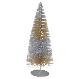 10" LED Lighted Battery-Operated Silver and Gold Sisal Mini Christmas Tree - Warm White Lights