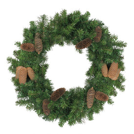 24" Unlit Green and Brown Pine Artificial Christmas Wreath