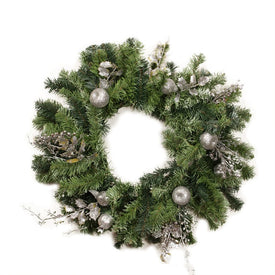 24" Unlit Silver Fruit and Leaf Artificial Christmas Wreath