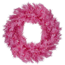 24" Pre-Lit Pink Spruce Artificial Christmas Wreath Pink Lights