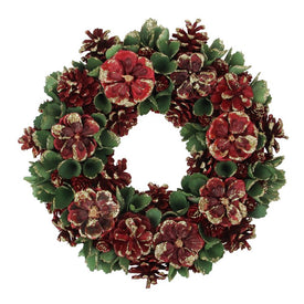 13.5" Unlit Red and Green Floral and Pine Cone Wooden Christmas Wreath