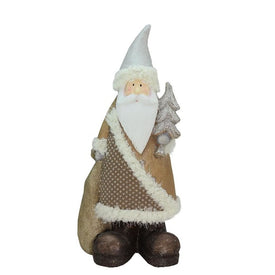 18.5" Brown and White Santa Holding Christmas Tree Tabletop Figurine