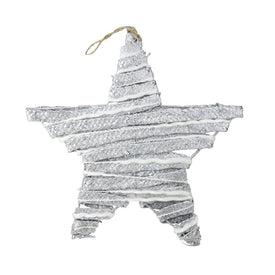 12" Silver Glittered Rattan Hanging Star Christmas Decor