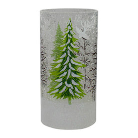 8" Handpainted Christmas Pine Trees Flameless Glass Candle Holder