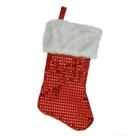 18" Red and White Cuffed Disco Sequined Christmas Stocking