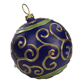 12" Blue and Gold Large Ball Christmas Ornament Tabletop LED Decoration
