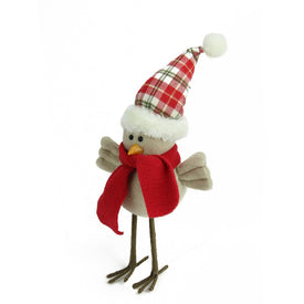 10" Beige Standing Bird with Scarf and Plaid Hat Christmas Tabletop Figure