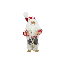 9" Red and White Frontier Reindeer Skiing Santa Claus Christmas Figurine