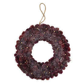 12.5" Unlit Wine Burgundy Glitter Pine Cone Artificial Christmas Wreath