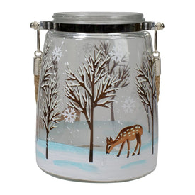 6.25" Trees and Fawns Flameless Glass Candle Lantern