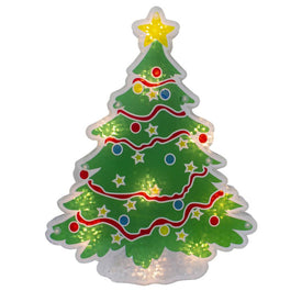 12.5" Lighted Holographic Christmas Tree Window Silhouette Decor