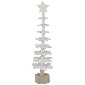 16" White Wooden Snowflake Cutout Christmas Tree With a Star