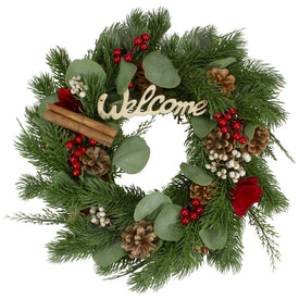 13 Green and Red "Welcome" Artificial Christmas Wreath
