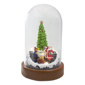 7" Lighted Santa and Christmas Tree Cloche Style Decoration