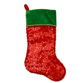 20" Red and Green Holographic Sequined Christmas Stocking with Cuff